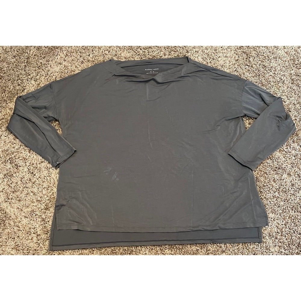 Paper Label 3/4 Sleeve Light Weight Olive Green Top